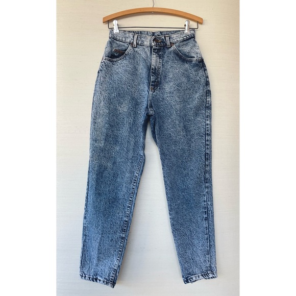 Lee | Vintage 80s 90s Curvy Petite High-Waist Acid-Washed Tapered Mom Jeans - Picture 4 of 12